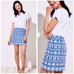 LOFT Blue and White Patterned Mini Skirt